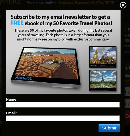 example of a travel newsletter signup form